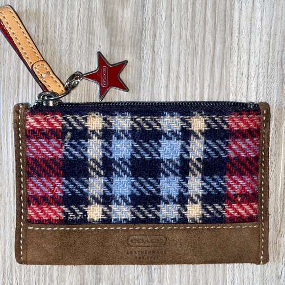 Coach Handbags - Vintage Coach plaid & suede wallet/coin purse with keychain